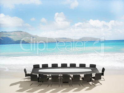 3D rendering of a Meeting table and chairs in the water of a Car