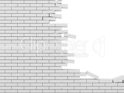 Broken Brick Wall isolated on white background