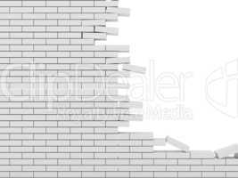 Broken Brick Wall isolated on white background