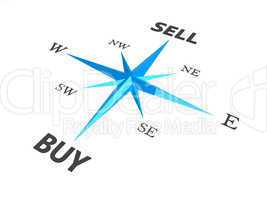 buy vs sell business concept compass isolated on white backgroun