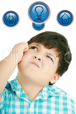 Little boy thinking isolated on white background