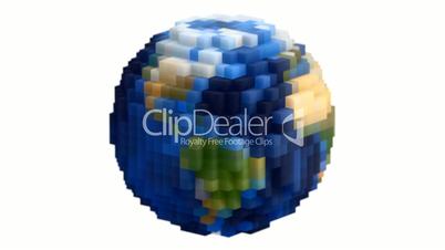 Large Voxel Planet Earth Globe Spin Loop on White with Shadow