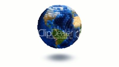Medium Voxel Planet Earth Globe Spin Loop on White with Shadow