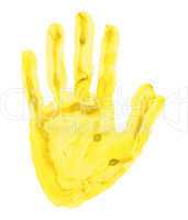 Yellow handprint isolated