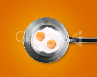 Two Fried eggs in a frying pan
