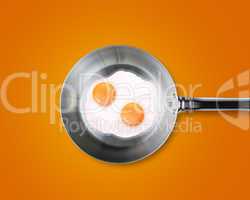 Two Fried eggs in a frying pan