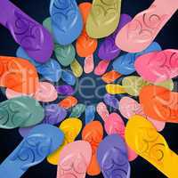 Colorful Flip Flops on circle shape