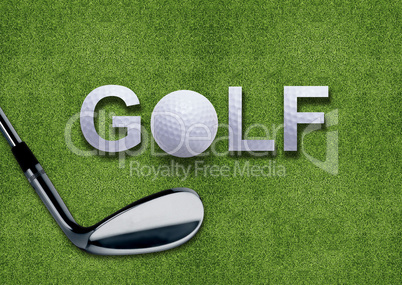 Golf ball and putter on green grass