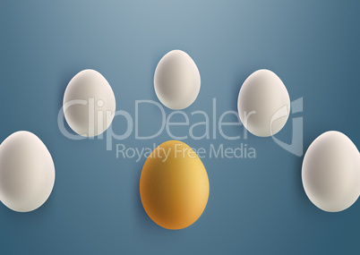 unique golden egg between white eggs