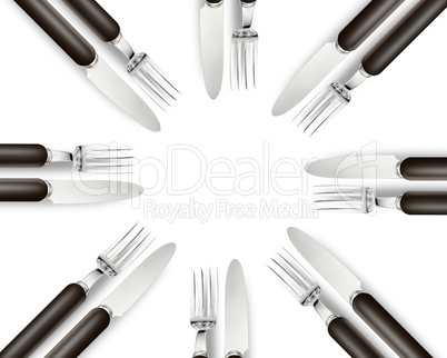 Empty copy space circle in set of knives and forks