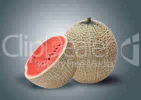 Melon and red water melon inside