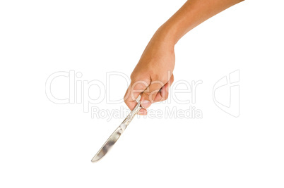 isolated hand holding a knife