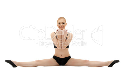 Beauty gymnast smile - doing split isolated