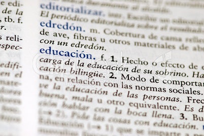 Spanish dictionary definition of the word education