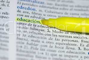 Spanish dictionary definition of the word education