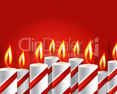 burning candle and shadow on red background