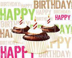 greeting card from chocolate Birthday cupcake with candle and cr