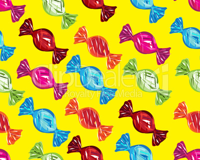 seamless boiled sweets on yellow background