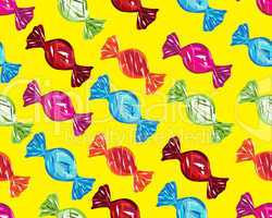seamless boiled sweets on yellow background