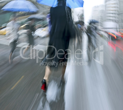 blurred motion rainy street