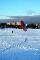 snowkiting on a frozen lake