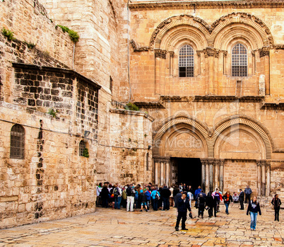 Main entrance to the Church of the Holy Sepulchre in Jerusalem