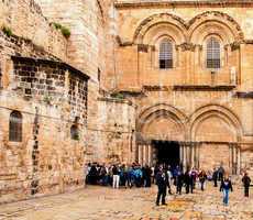 Main entrance to the Church of the Holy Sepulchre in Jerusalem