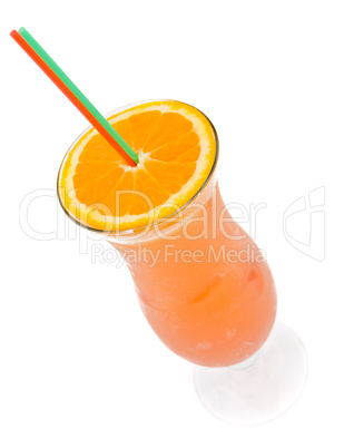 A delicious cocktail from orange juice in a glass beaker decorat