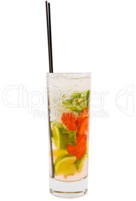 A delicious refreshing mojito with strawberry, lime and mint