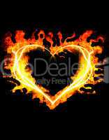 blazing heart  on the black background