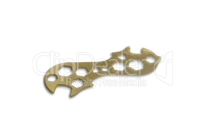 Gold spanner, isolated on white background