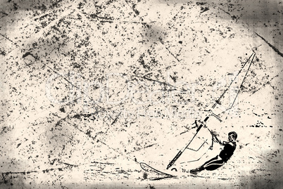 windsurfer on the old paper , grunge background