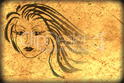 woman face on the old paper , grunge background