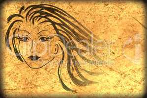 woman face on the old paper , grunge background
