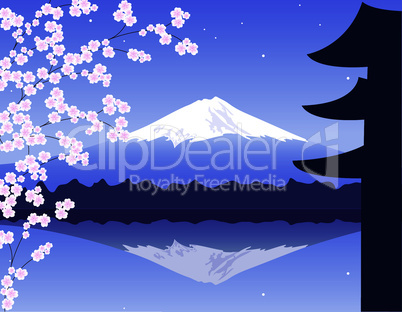 vector Mount Fuji and branches of sakura