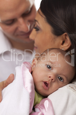 Mixed Race Young Family with Newborn Baby