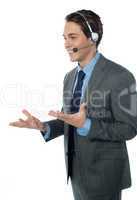 A customer support operator with a headset