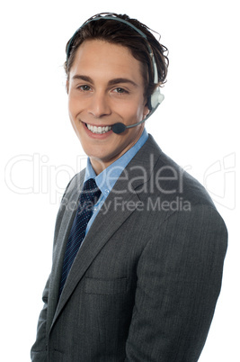 Male customer service representative smiling