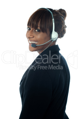 Portrait of executive female in headsets