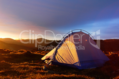 Camping tent in the morning sunlight