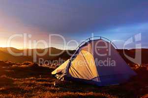 Camping tent in the morning sunlight