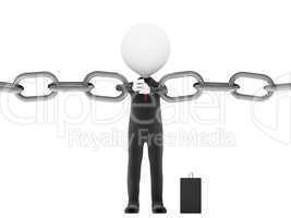 Link. Businessman restrains break the chain on white background