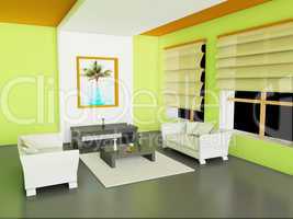 3d Illustration of modern interior of living-room.