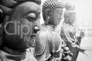 Statues of ancient gods Buddha and Avalokitasvara