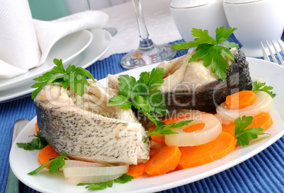 Boiled fish with vegetables