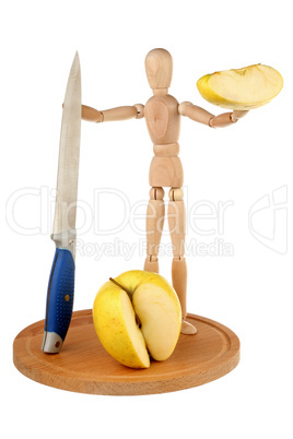 Dummy, knife and apple