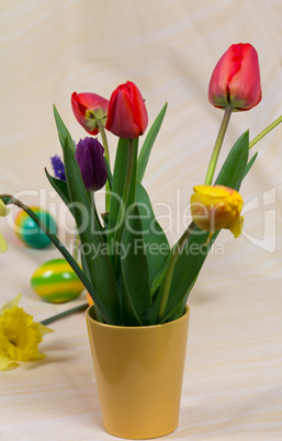 tulpe, blume, blüte, frühling, rot, holland, vase, blumenstrauss, strauss, gelb, grün, reif, duft, natur, blumentopf