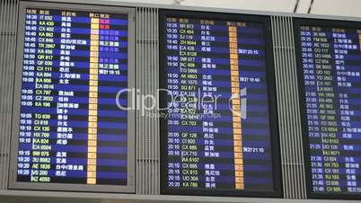 People Walk Past A Flight Departure Board At Airport