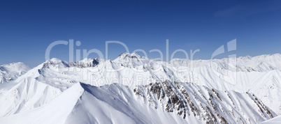 Panorama of winter mountains. Caucasus Mountains, Georgia.