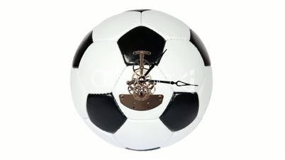 Soccer Ball Clock on the white background, Timelapse